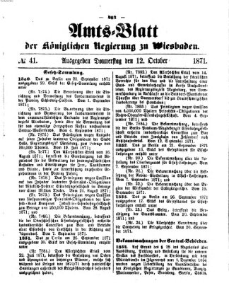 Amtsblatt der Regierung in Wiesbaden (Herzoglich-nassauisches allgemeines Intelligenzblatt) Donnerstag 12. Oktober 1871