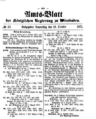 Amtsblatt der Regierung in Wiesbaden (Herzoglich-nassauisches allgemeines Intelligenzblatt) Donnerstag 19. Oktober 1871