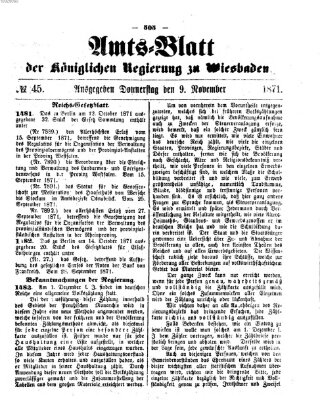 Amtsblatt der Regierung in Wiesbaden (Herzoglich-nassauisches allgemeines Intelligenzblatt) Donnerstag 9. November 1871