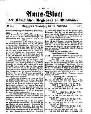 Amtsblatt der Regierung in Wiesbaden (Herzoglich-nassauisches allgemeines Intelligenzblatt) Donnerstag 16. November 1871