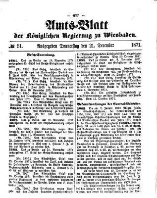 Amtsblatt der Regierung in Wiesbaden (Herzoglich-nassauisches allgemeines Intelligenzblatt) Donnerstag 21. Dezember 1871