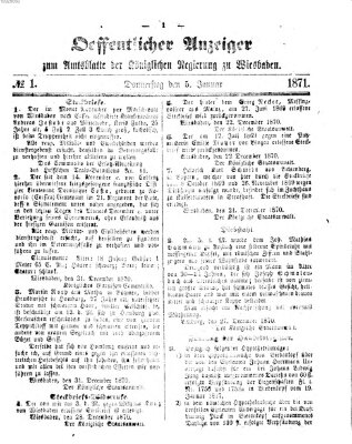 Amtsblatt der Regierung in Wiesbaden (Herzoglich-nassauisches allgemeines Intelligenzblatt) Donnerstag 5. Januar 1871