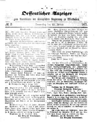 Amtsblatt der Regierung in Wiesbaden (Herzoglich-nassauisches allgemeines Intelligenzblatt) Donnerstag 12. Januar 1871