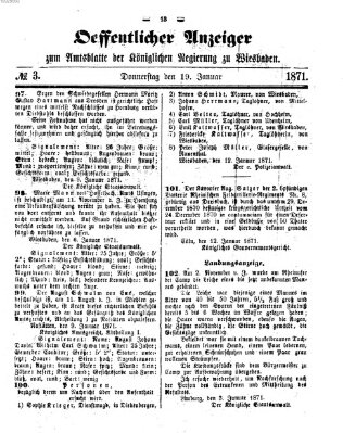 Amtsblatt der Regierung in Wiesbaden (Herzoglich-nassauisches allgemeines Intelligenzblatt) Donnerstag 19. Januar 1871