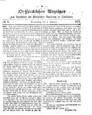 Amtsblatt der Regierung in Wiesbaden (Herzoglich-nassauisches allgemeines Intelligenzblatt) Donnerstag 2. Februar 1871