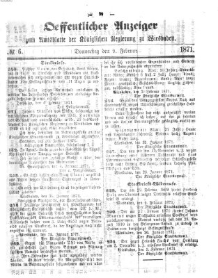 Amtsblatt der Regierung in Wiesbaden (Herzoglich-nassauisches allgemeines Intelligenzblatt) Donnerstag 9. Februar 1871