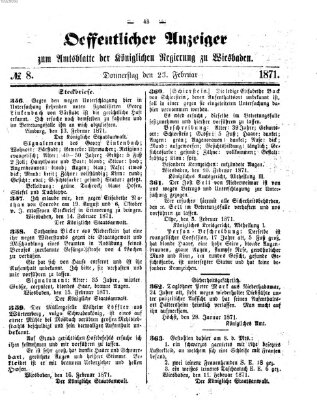 Amtsblatt der Regierung in Wiesbaden (Herzoglich-nassauisches allgemeines Intelligenzblatt) Donnerstag 23. Februar 1871