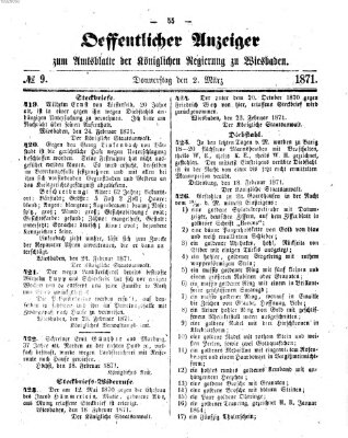 Amtsblatt der Regierung in Wiesbaden (Herzoglich-nassauisches allgemeines Intelligenzblatt) Donnerstag 2. März 1871