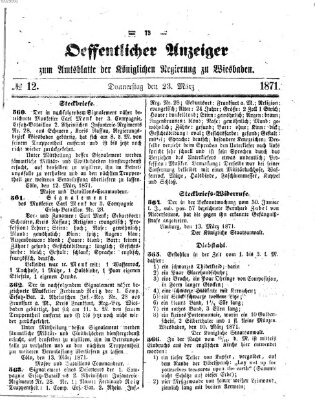 Amtsblatt der Regierung in Wiesbaden (Herzoglich-nassauisches allgemeines Intelligenzblatt) Donnerstag 23. März 1871