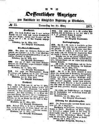 Amtsblatt der Regierung in Wiesbaden (Herzoglich-nassauisches allgemeines Intelligenzblatt) Donnerstag 30. März 1871