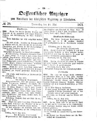 Amtsblatt der Regierung in Wiesbaden (Herzoglich-nassauisches allgemeines Intelligenzblatt) Donnerstag 18. Mai 1871