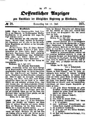 Amtsblatt der Regierung in Wiesbaden (Herzoglich-nassauisches allgemeines Intelligenzblatt) Donnerstag 13. Juli 1871