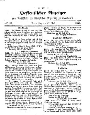 Amtsblatt der Regierung in Wiesbaden (Herzoglich-nassauisches allgemeines Intelligenzblatt) Donnerstag 27. Juli 1871