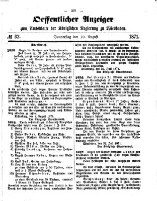 Amtsblatt der Regierung in Wiesbaden (Herzoglich-nassauisches allgemeines Intelligenzblatt) Donnerstag 10. August 1871