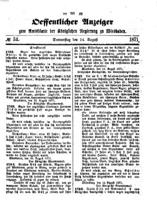 Amtsblatt der Regierung in Wiesbaden (Herzoglich-nassauisches allgemeines Intelligenzblatt) Donnerstag 24. August 1871