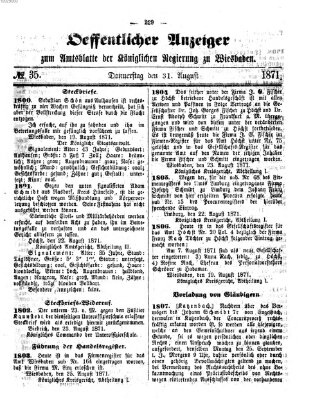 Amtsblatt der Regierung in Wiesbaden (Herzoglich-nassauisches allgemeines Intelligenzblatt) Donnerstag 31. August 1871