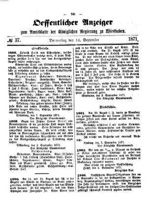 Amtsblatt der Regierung in Wiesbaden (Herzoglich-nassauisches allgemeines Intelligenzblatt) Donnerstag 14. September 1871