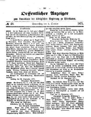 Amtsblatt der Regierung in Wiesbaden (Herzoglich-nassauisches allgemeines Intelligenzblatt) Donnerstag 5. Oktober 1871