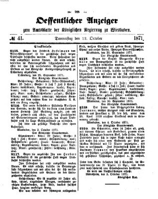 Amtsblatt der Regierung in Wiesbaden (Herzoglich-nassauisches allgemeines Intelligenzblatt) Donnerstag 12. Oktober 1871