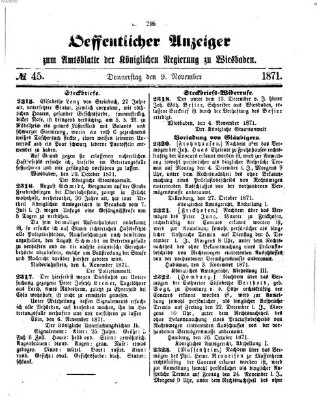 Amtsblatt der Regierung in Wiesbaden (Herzoglich-nassauisches allgemeines Intelligenzblatt) Donnerstag 9. November 1871