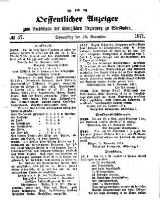 Amtsblatt der Regierung in Wiesbaden (Herzoglich-nassauisches allgemeines Intelligenzblatt) Donnerstag 23. November 1871