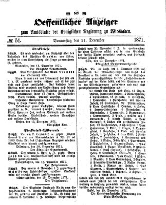 Amtsblatt der Regierung in Wiesbaden (Herzoglich-nassauisches allgemeines Intelligenzblatt) Donnerstag 21. Dezember 1871