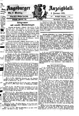 Augsburger Anzeigeblatt Montag 2. Januar 1871