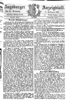 Augsburger Anzeigeblatt Sonntag 12. Februar 1871