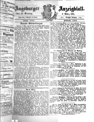 Augsburger Anzeigeblatt Montag 6. März 1871