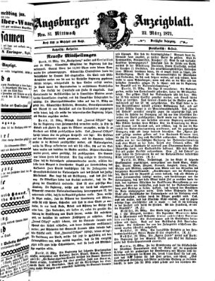 Augsburger Anzeigeblatt Mittwoch 22. März 1871