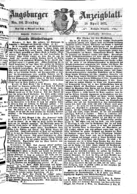 Augsburger Anzeigeblatt Dienstag 18. April 1871