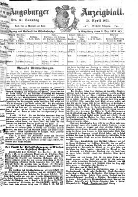 Augsburger Anzeigeblatt Sonntag 23. April 1871