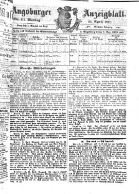 Augsburger Anzeigeblatt Montag 24. April 1871