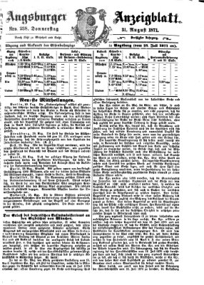 Augsburger Anzeigeblatt Donnerstag 31. August 1871