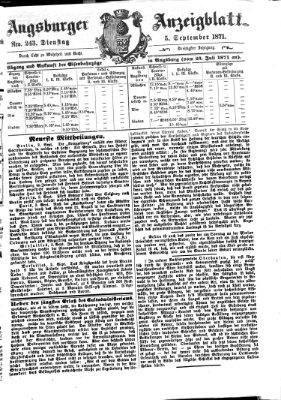 Augsburger Anzeigeblatt Dienstag 5. September 1871