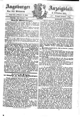 Augsburger Anzeigeblatt Mittwoch 4. Oktober 1871