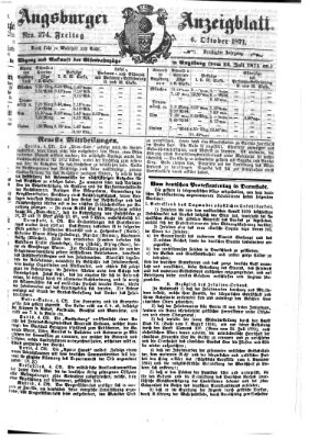 Augsburger Anzeigeblatt Freitag 6. Oktober 1871