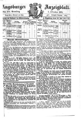 Augsburger Anzeigeblatt Samstag 7. Oktober 1871