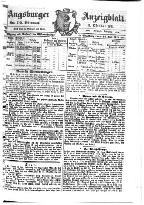 Augsburger Anzeigeblatt Mittwoch 11. Oktober 1871