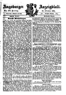 Augsburger Anzeigeblatt Freitag 20. Oktober 1871