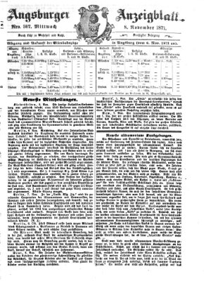 Augsburger Anzeigeblatt Mittwoch 8. November 1871