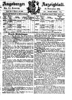 Augsburger Anzeigeblatt Sonntag 12. November 1871