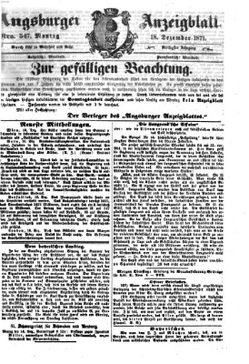 Augsburger Anzeigeblatt Montag 18. Dezember 1871