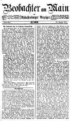 Beobachter am Main und Aschaffenburger Anzeiger Donnerstag 24. August 1871