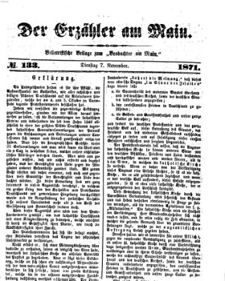 Der Erzähler am Main (Beobachter am Main und Aschaffenburger Anzeiger) Dienstag 7. November 1871