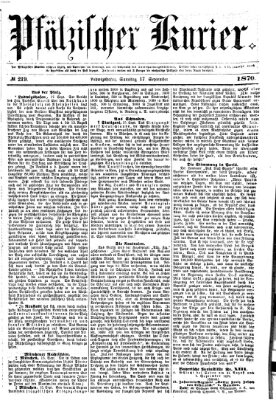 Pfälzischer Kurier Samstag 17. September 1870