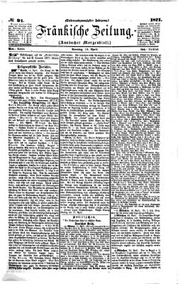 Fränkische Zeitung (Ansbacher Morgenblatt) Sonntag 16. April 1871