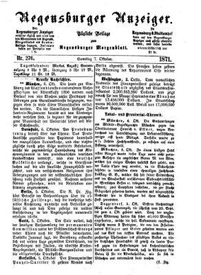 Regensburger Anzeiger Samstag 7. Oktober 1871