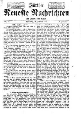 Fürther neueste Nachrichten für Stadt und Land (Fürther Abendzeitung) Donnerstag 16. Februar 1871