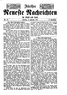 Fürther neueste Nachrichten für Stadt und Land (Fürther Abendzeitung) Freitag 17. Februar 1871